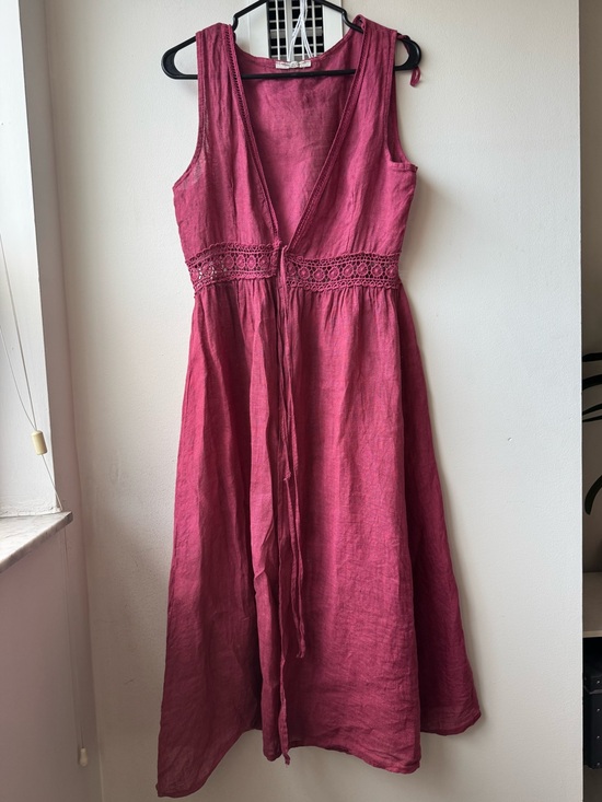Francesca Bettini Dresses & Skirts - Sleeveless 100% Linen Tie Dress / Coverup - Raspberry Colour